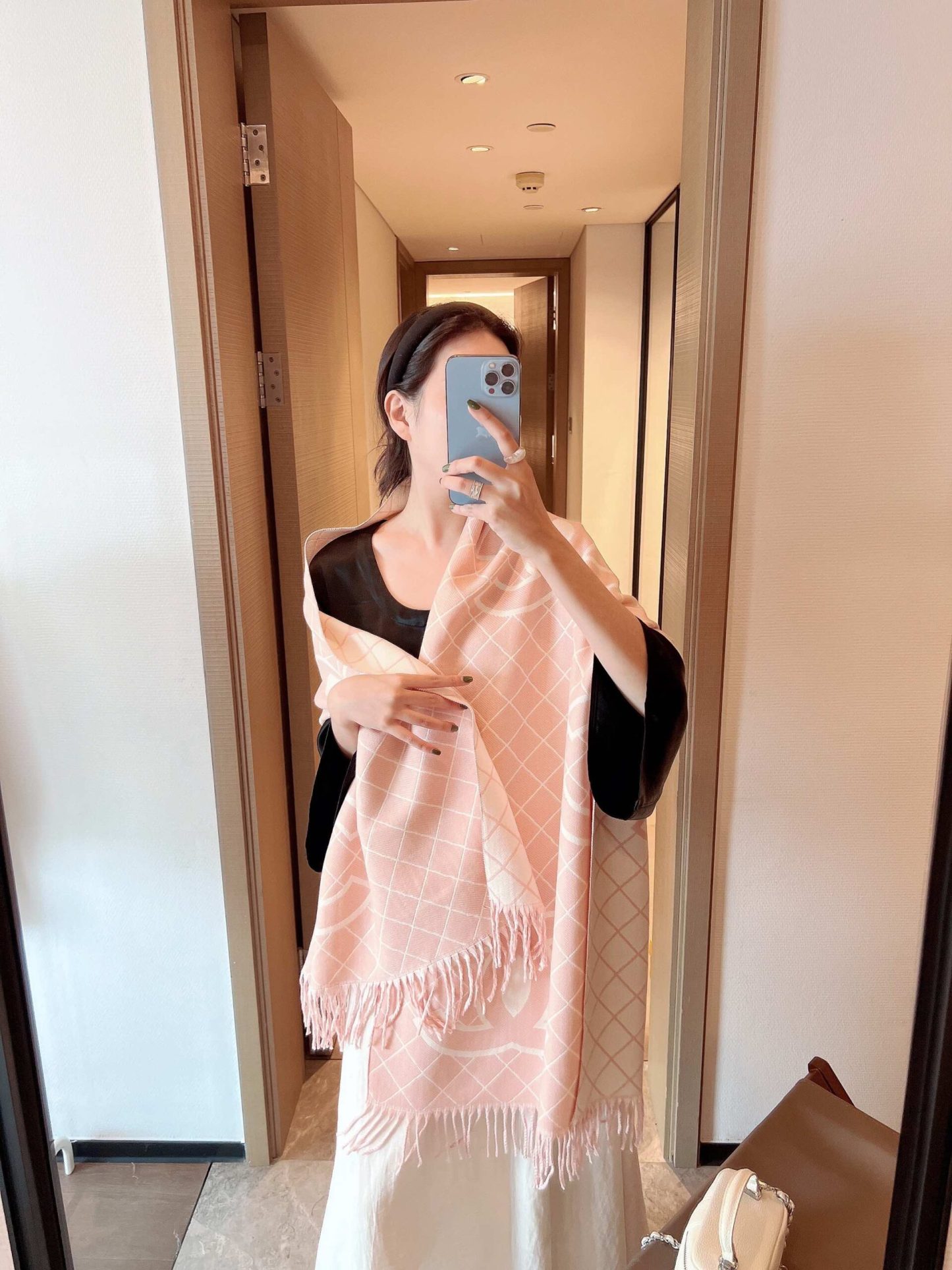 CC CASHMERE SHEARLING SCARF PINK