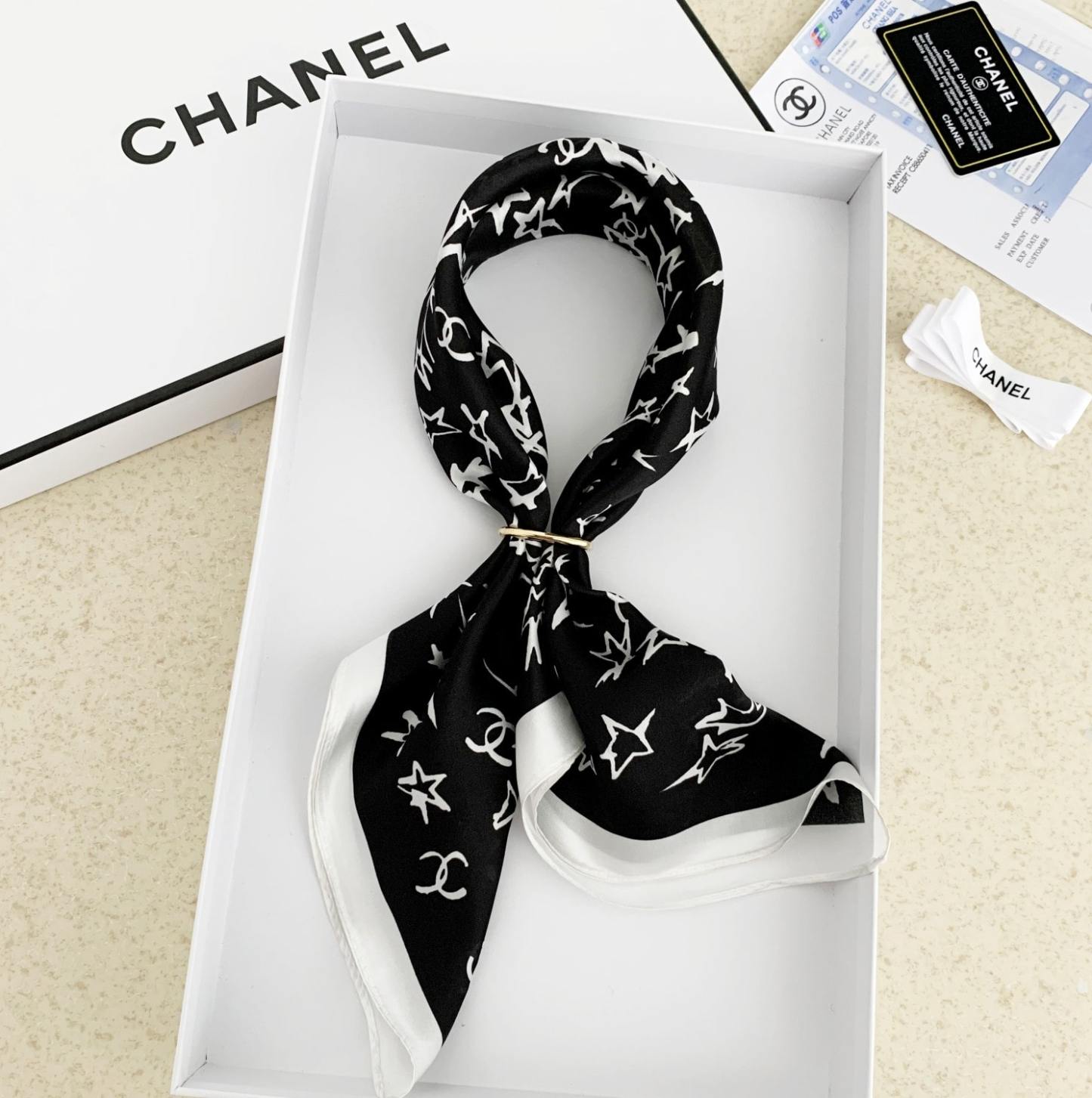 CC SILK CC STAR SCARF BLACK