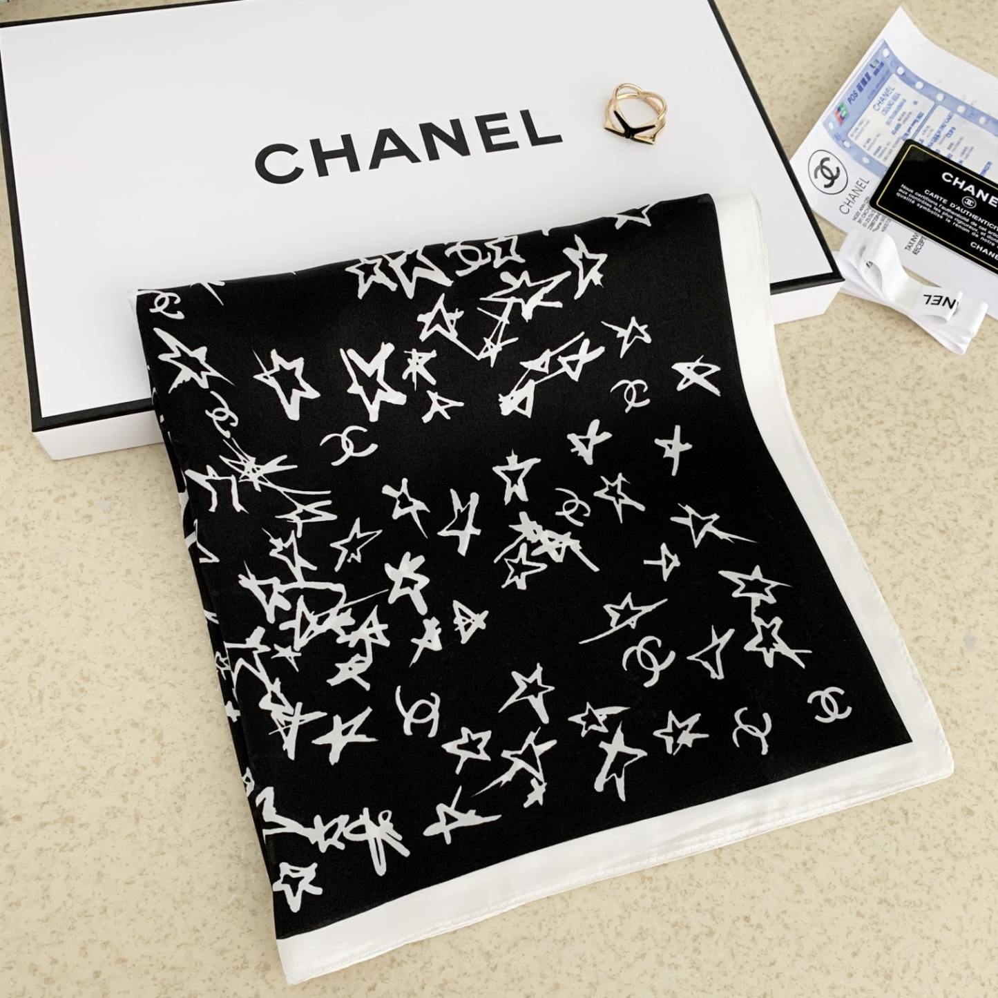 CC SILK CC STAR SCARF BLACK