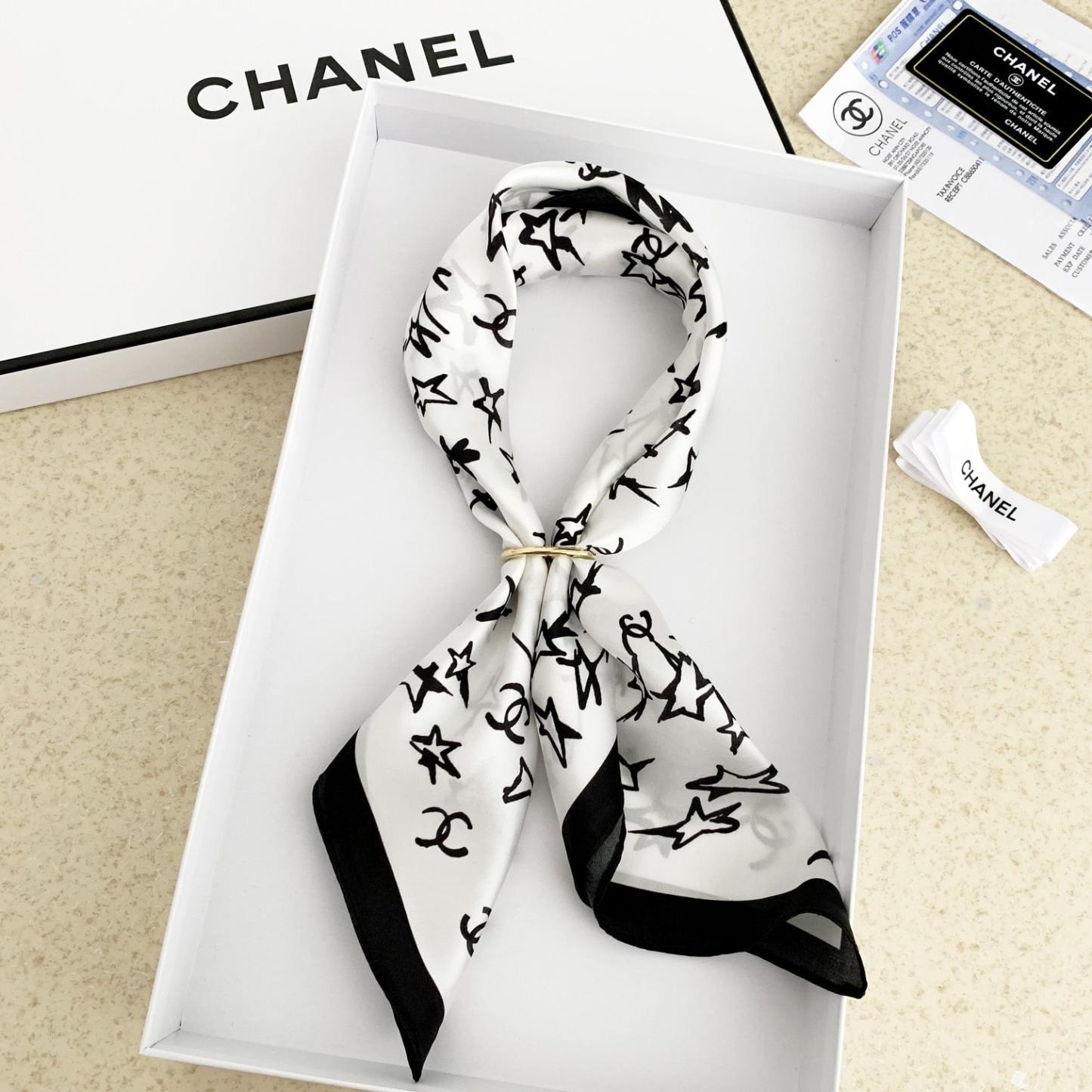 CC SILK CC STAR SCARF WHITE