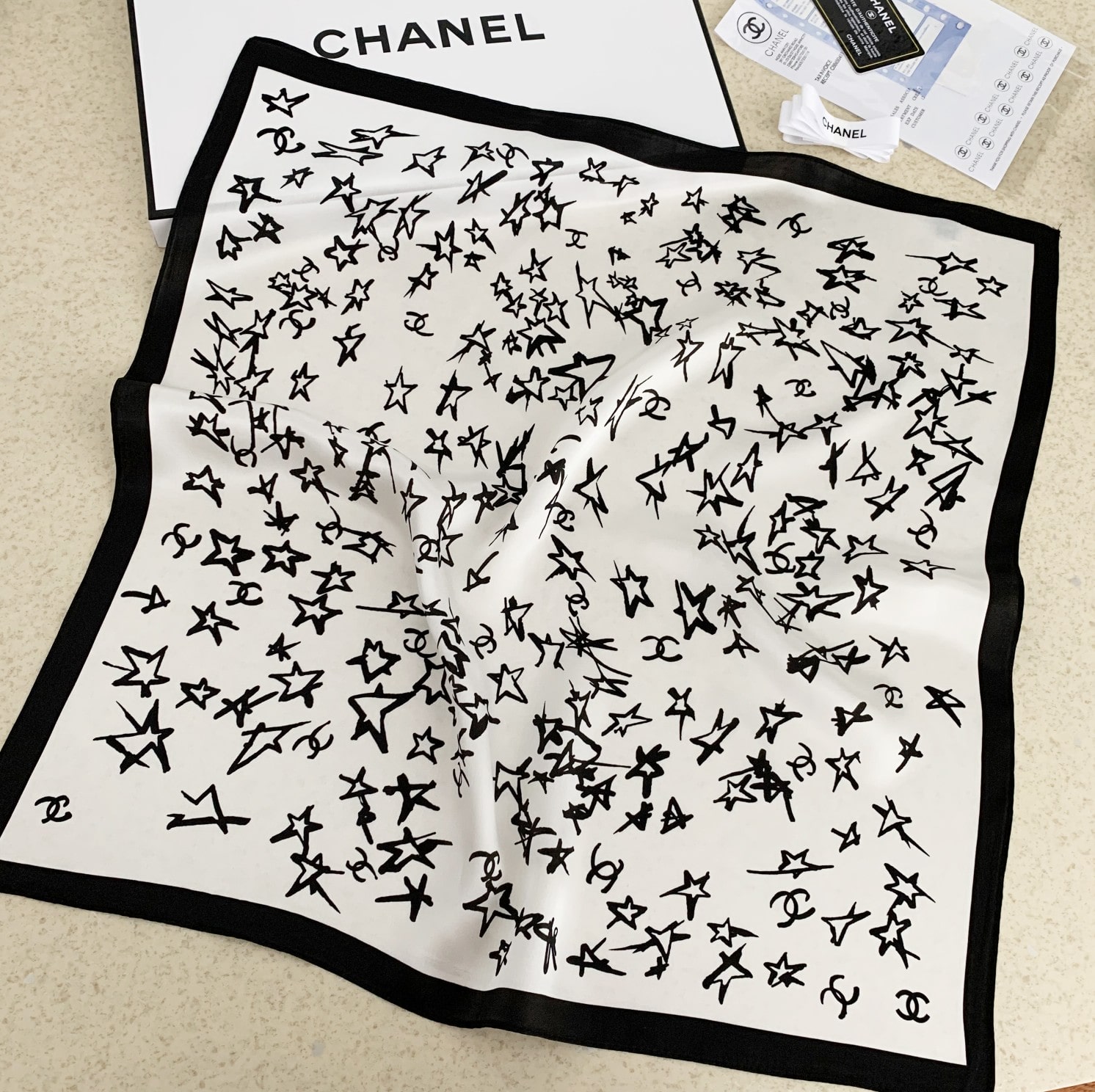 CC SILK CC STAR SCARF WHITE