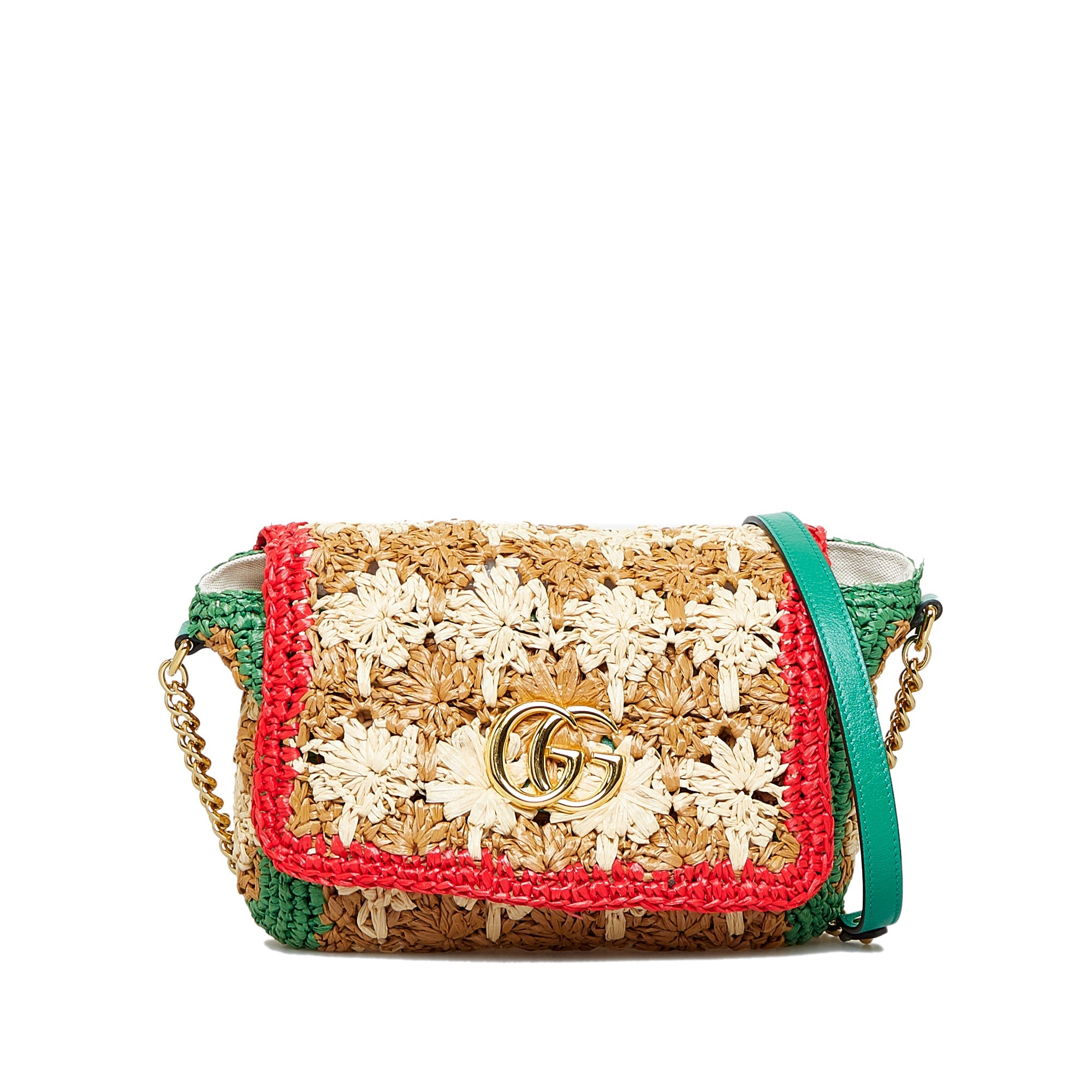 Brown Gucci Small Raffia GG Marmont Crossbody