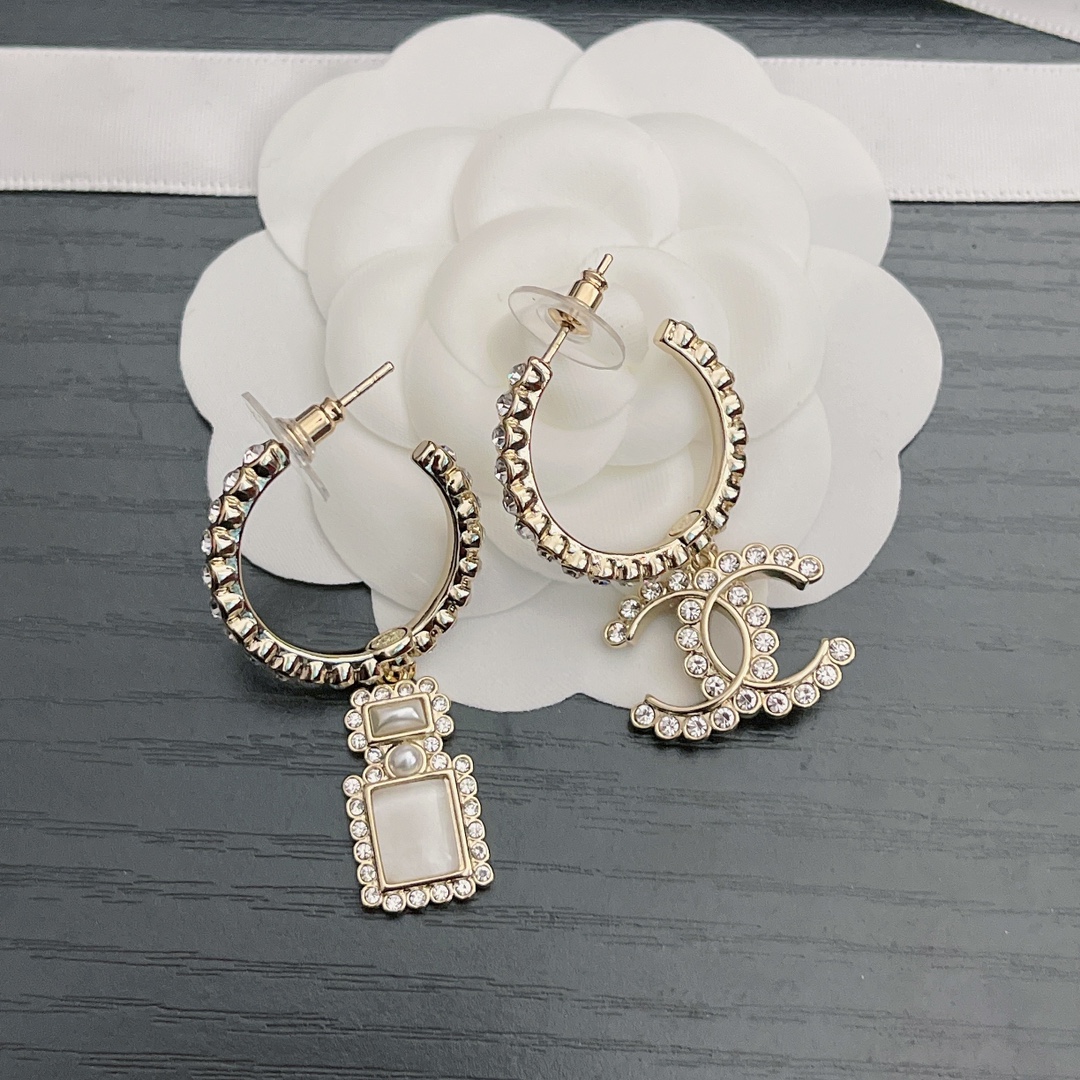 CC CC AND PERFUME BOTTLE HOOP EARRINGS