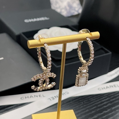 CC CC AND PERFUME BOTTLE HOOP EARRINGS