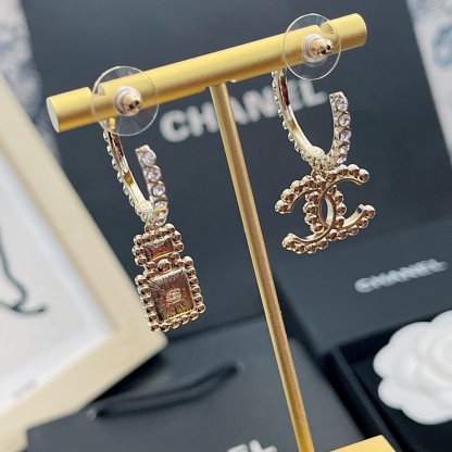 CC CC AND PERFUME BOTTLE HOOP EARRINGS