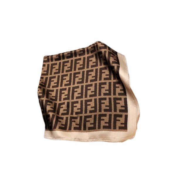 FD FF MOTIF SILK SQUARE SCARF BROWN BEIGE