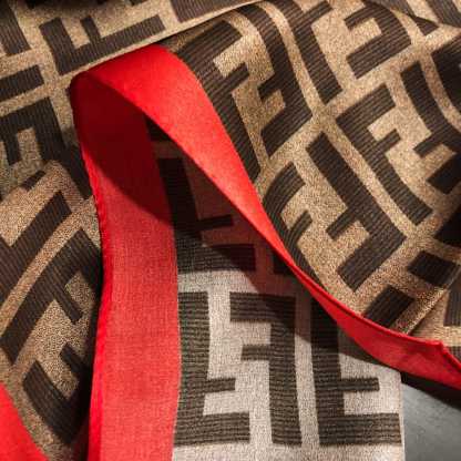 FD FF MOTIF SILK SQUARE SCARF BROWN RED