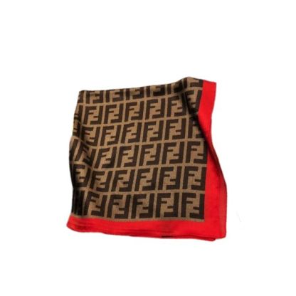 FD FF MOTIF SILK SQUARE SCARF BROWN RED