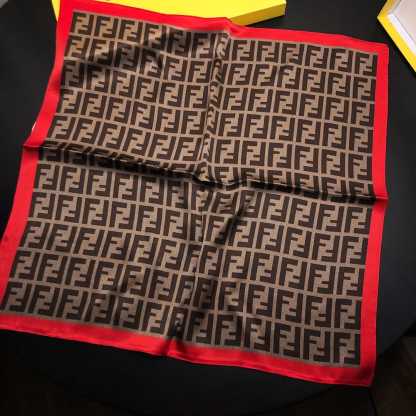 FD FF MOTIF SILK SQUARE SCARF BROWN RED