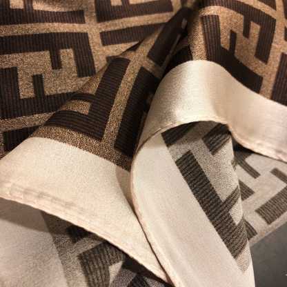 FD FF MOTIF SILK SQUARE SCARF BROWN BEIGE