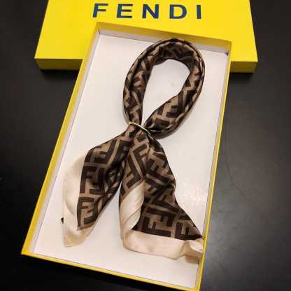 FD FF MOTIF SILK SQUARE SCARF BROWN BEIGE