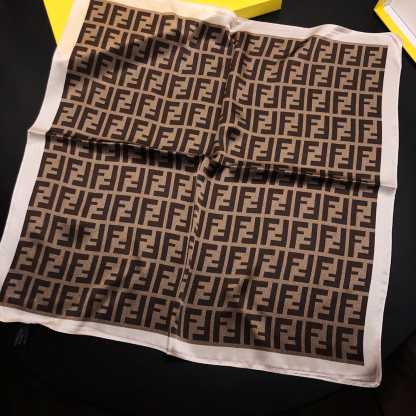 FD FF MOTIF SILK SQUARE SCARF BROWN BEIGE