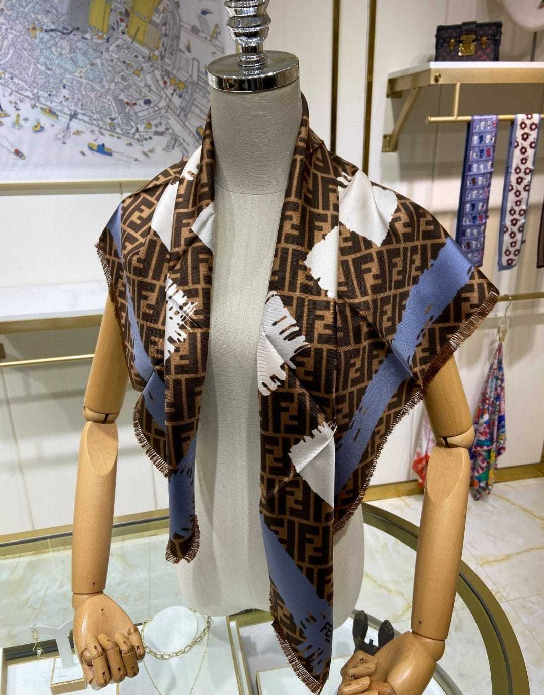 FD FF PRINTED BRUSH SCARF BROWN