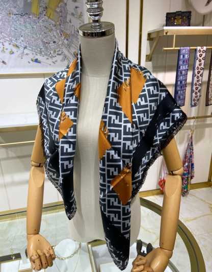 FD FF PRINTED BRUSH SCARF BLACK ORANGE