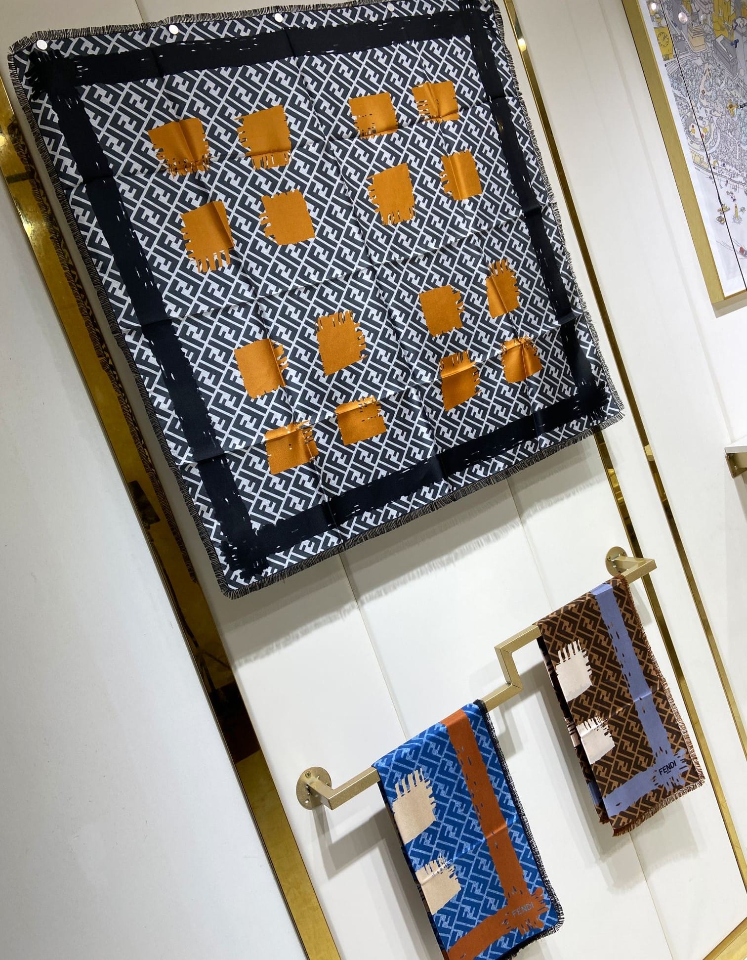 FD FF PRINTED BRUSH SCARF BLACK ORANGE