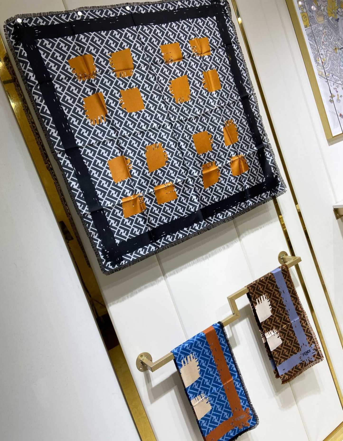FD FF PRINTED BRUSH SCARF BLACK ORANGE