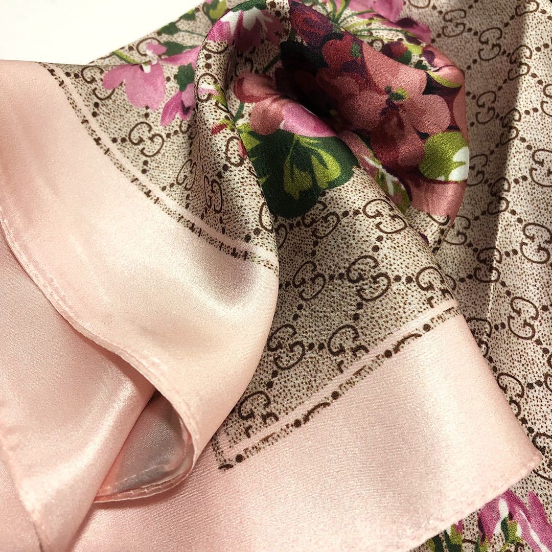 GG GG BLOOMS FOULARD SCARF LIGHT PINK