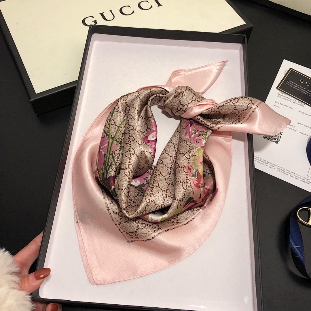 GG GG BLOOMS FOULARD SCARF LIGHT PINK