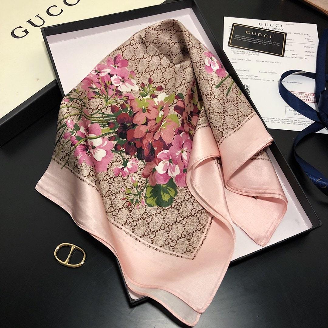 GG GG BLOOMS FOULARD SCARF LIGHT PINK