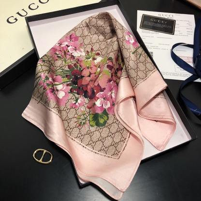 GG GG BLOOMS FOULARD SCARF LIGHT PINK
