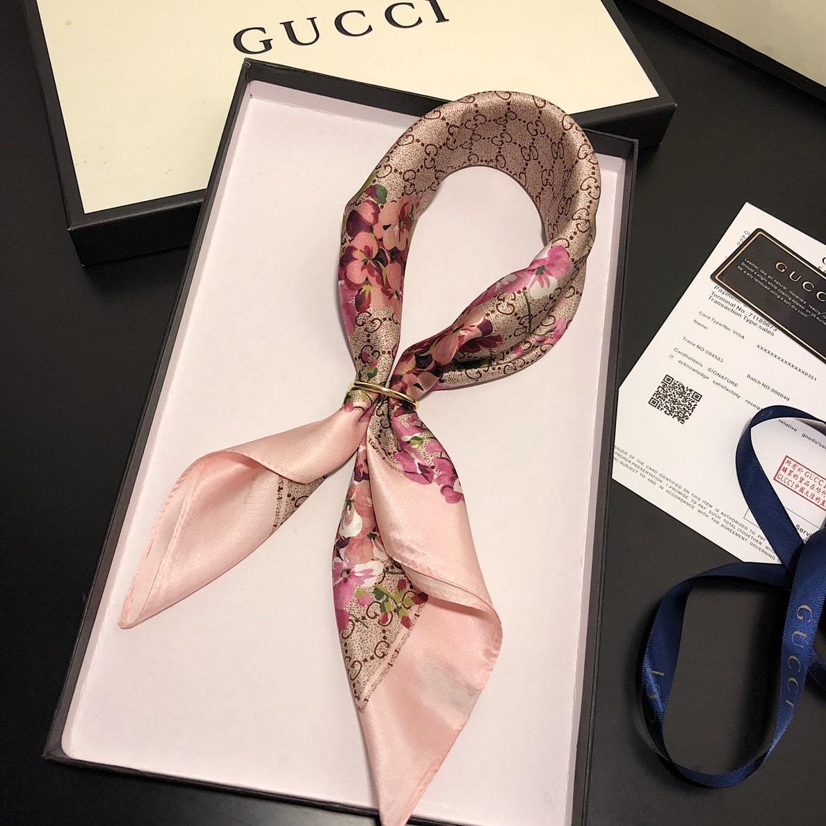 GG GG BLOOMS FOULARD SCARF LIGHT PINK