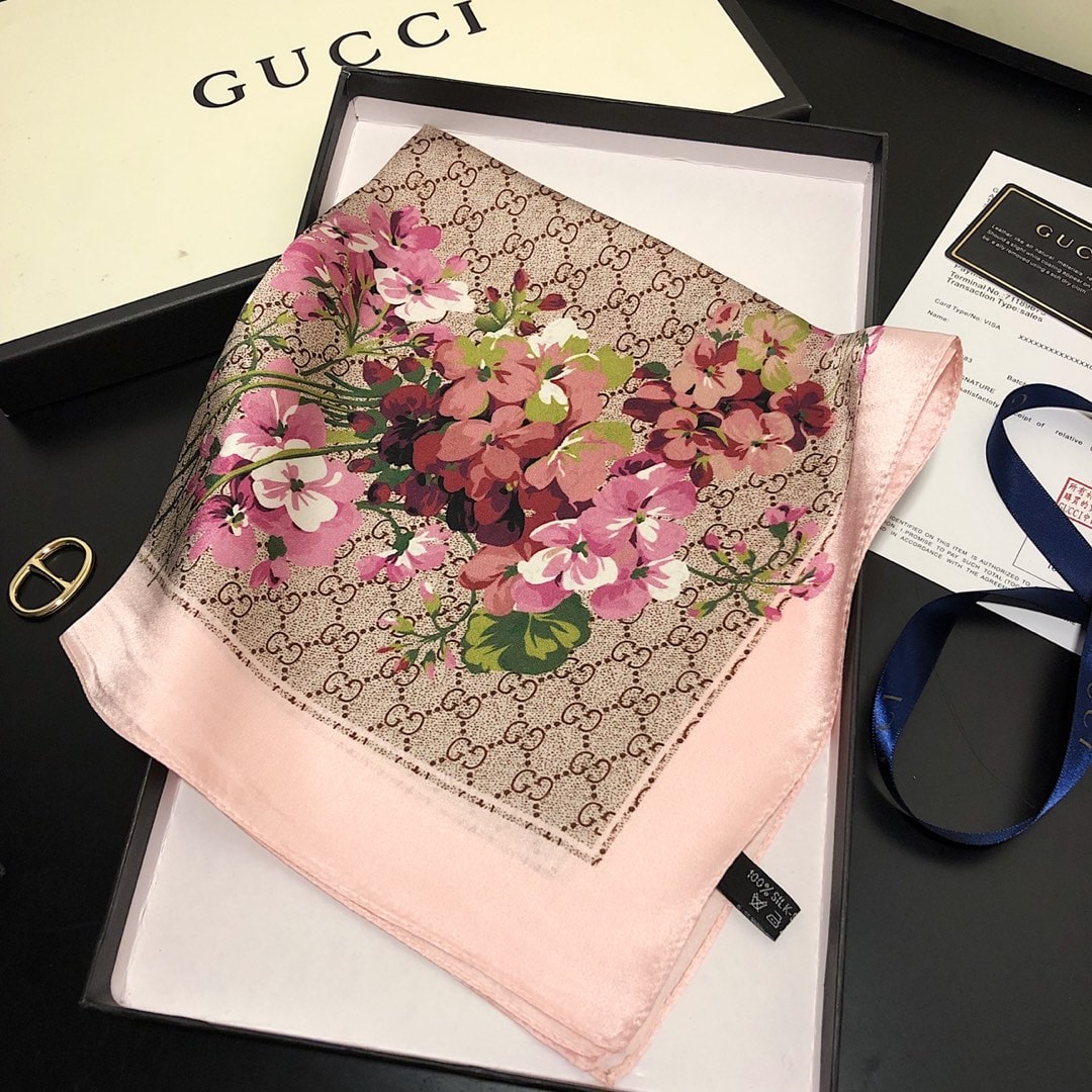 GG GG BLOOMS FOULARD SCARF LIGHT PINK