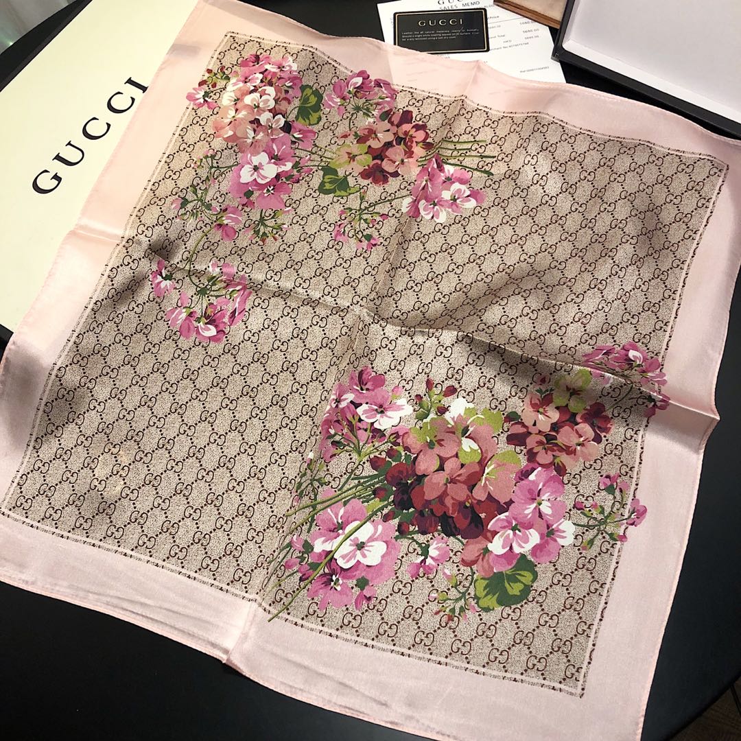 GG GG BLOOMS FOULARD SCARF LIGHT PINK