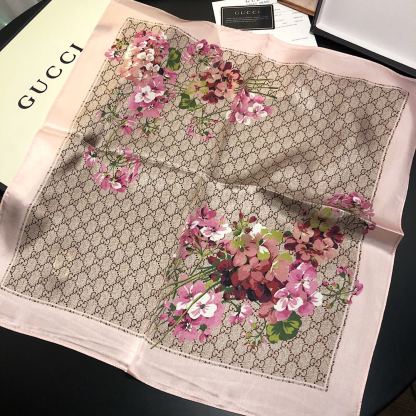 GG GG BLOOMS FOULARD SCARF LIGHT PINK