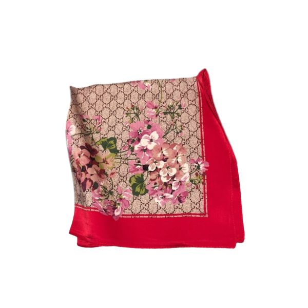 GG GG BLOOMS FOULARD SCARF RED