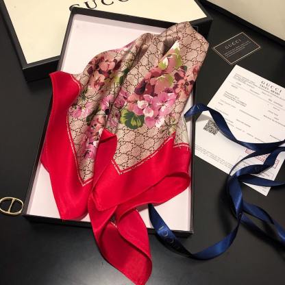 GG GG BLOOMS FOULARD SCARF RED