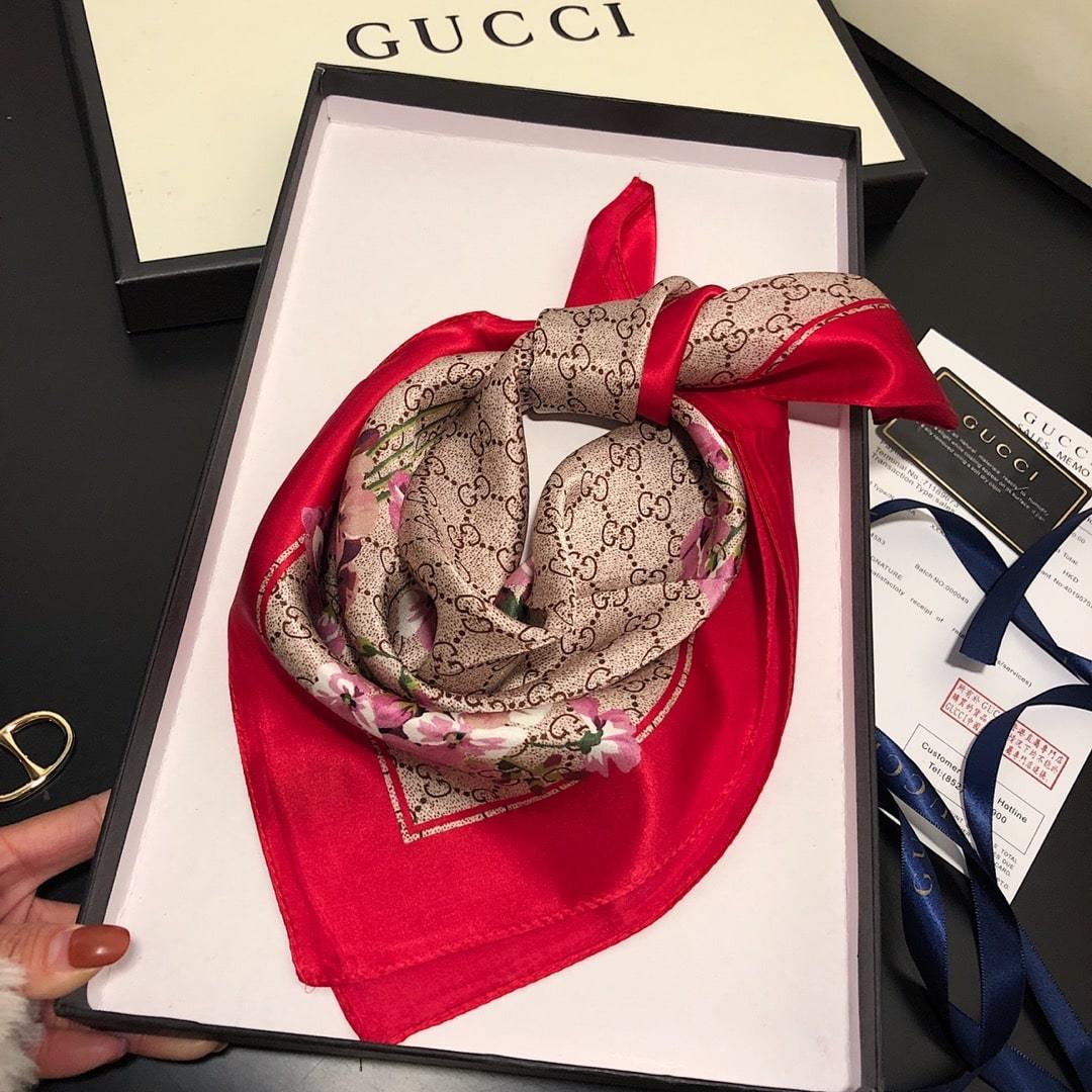 GG GG BLOOMS FOULARD SCARF RED