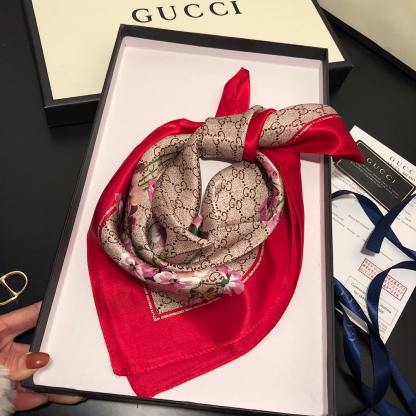 GG GG BLOOMS FOULARD SCARF RED
