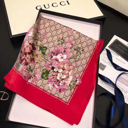 GG GG BLOOMS FOULARD SCARF RED