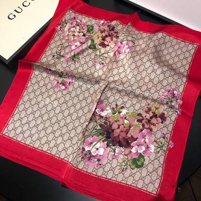 GG GG BLOOMS FOULARD SCARF RED