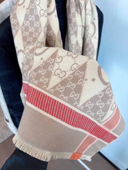 GG GG PATCHWORK BACKGAMMON PRINT SCARF PINK