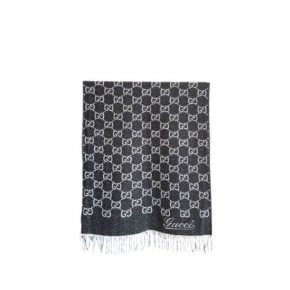 GG GG JACQUARD WOOL SCARF BLACK AND WHITE