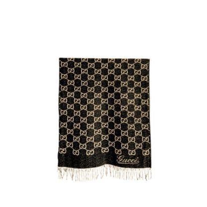 GG GG JACQUARD WOOL SCARF BLACK AND BEIGE