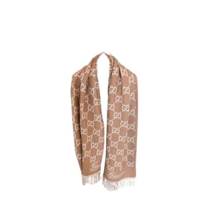 GG GG JACQUARD WOOL SCARF BEIGE