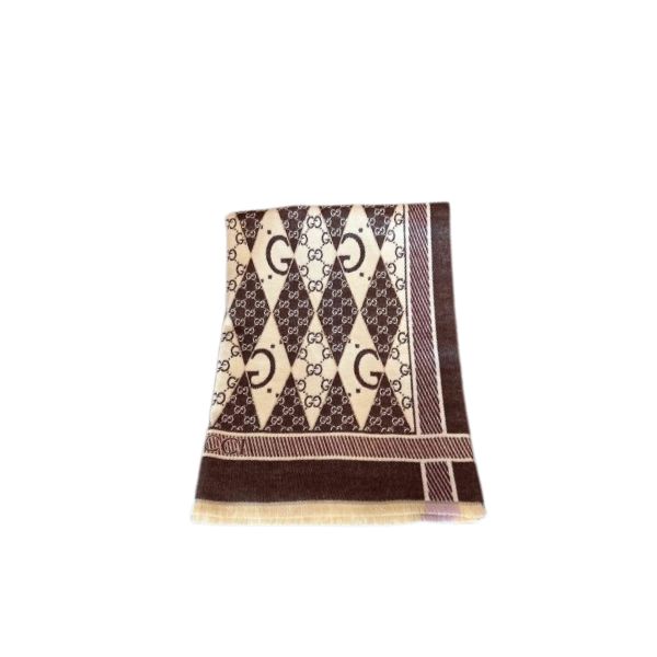GG GG PATCHWORK BACKGAMMON PRINT SCARF BROWN