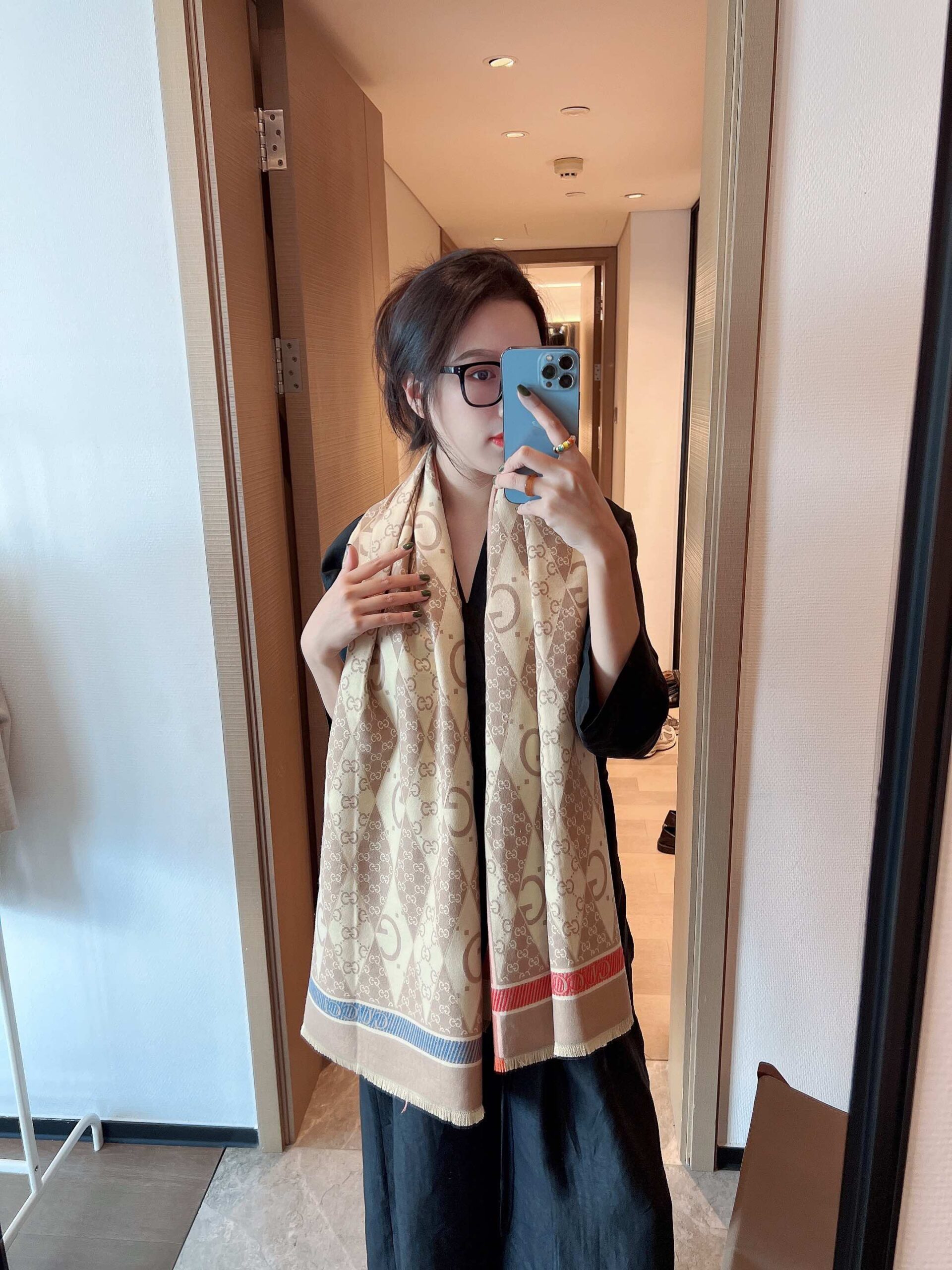 GG GG PATCHWORK BACKGAMMON PRINT SCARF PINK