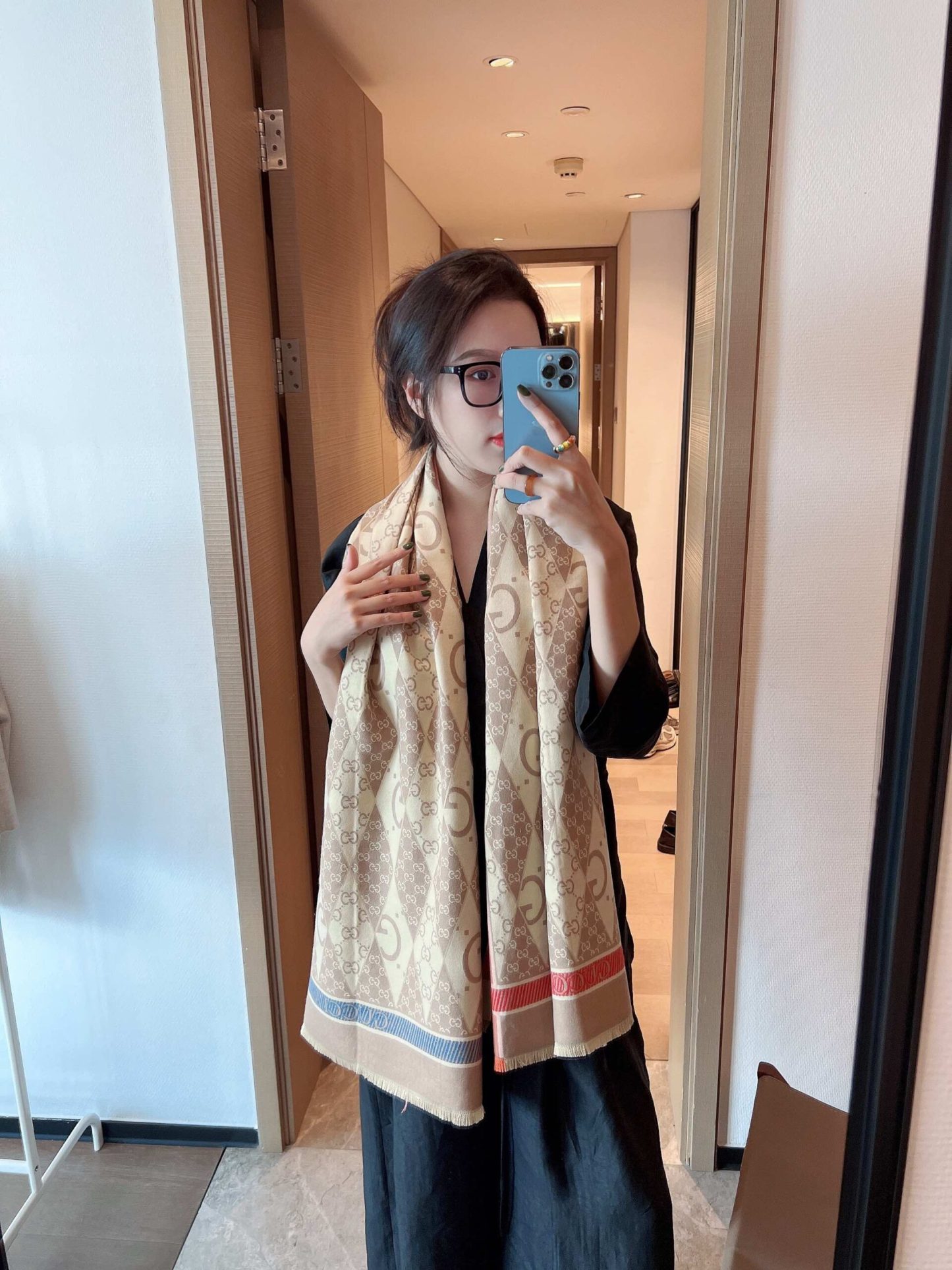 GG GG PATCHWORK BACKGAMMON PRINT SCARF PINK