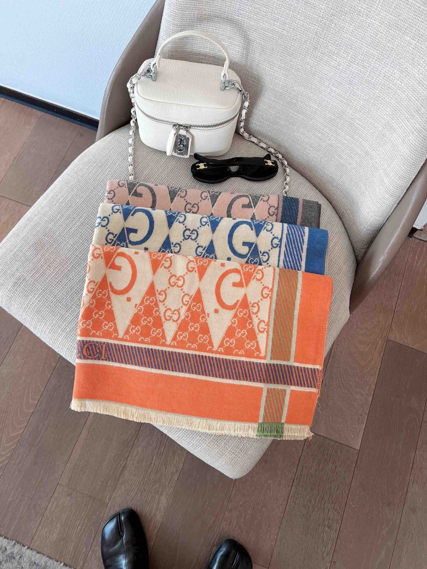 GG GG PATCHWORK BACKGAMMON PRINT SCARF ORANGE