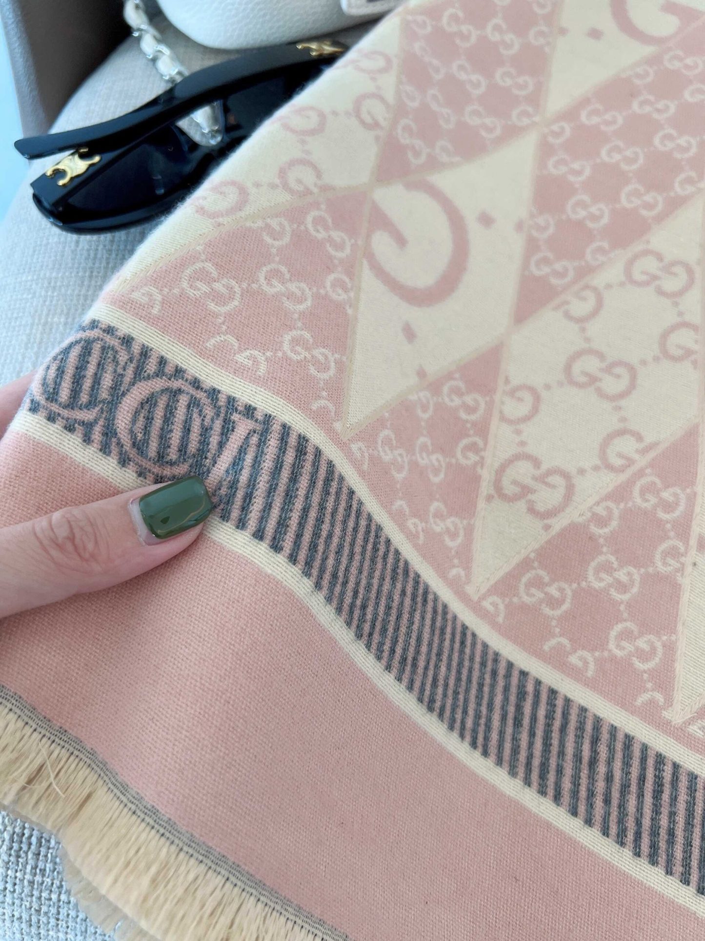 GG GG PATCHWORK BACKGAMMON PRINT SCARF PINK