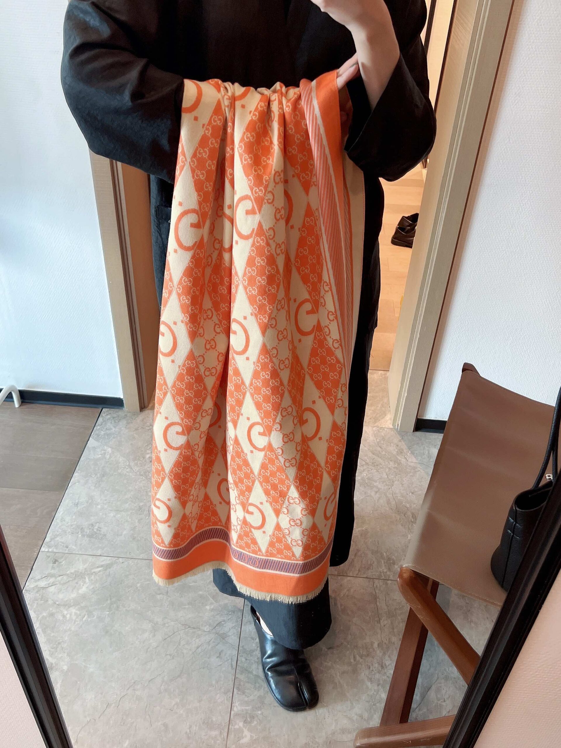 GG GG PATCHWORK BACKGAMMON PRINT SCARF ORANGE