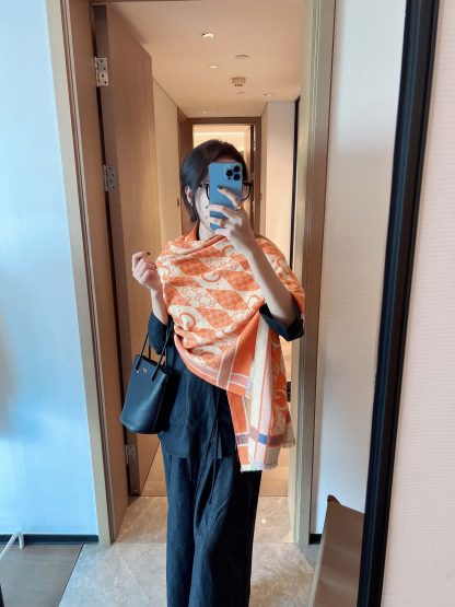 GG GG PATCHWORK BACKGAMMON PRINT SCARF ORANGE
