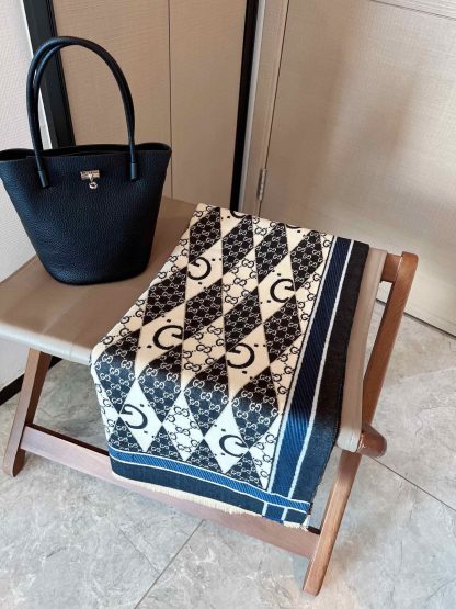 GG GG PATCHWORK BACKGAMMON PRINT SCARF BLUE