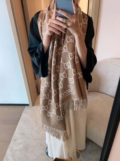 GG GG JACQUARD WOOL SCARF BEIGE