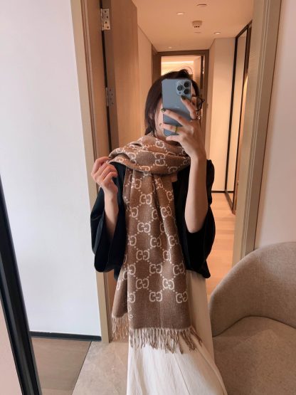 GG GG JACQUARD WOOL SCARF BEIGE