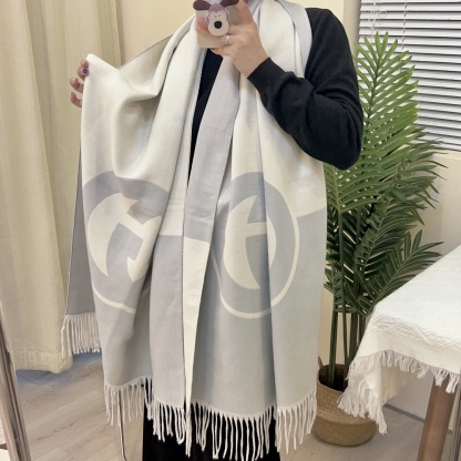 GG WOOL CASHMERE SCARF WITH INTERLOCKING G BLUE 715497 3GB02 4978