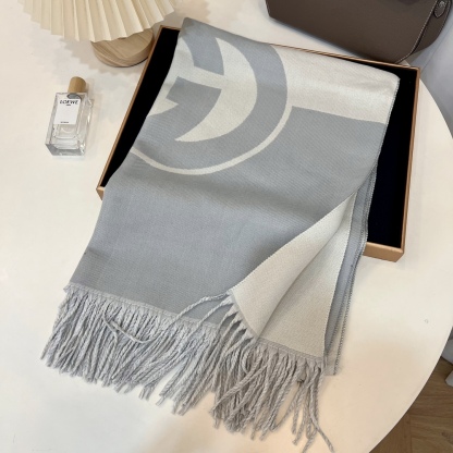 GG WOOL CASHMERE SCARF WITH INTERLOCKING G BLUE 715497 3GB02 4978